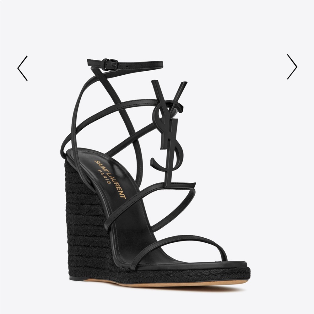 YSL CASSANDRA WEDGE ESPADRILLES IN LEATHER WITH BLACK MONOGRAM